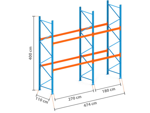 4.7m Palettenregal mit 6000kg Feldlast | 110cm tief | 4.0m hoch | 2 Ebenen für 15 Europaletten