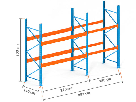 4.8m Palettenregal mit 9.000kg Feldlast | 110cm tief | 3.0m hoch | 2 Ebenen für 15 Europaletten