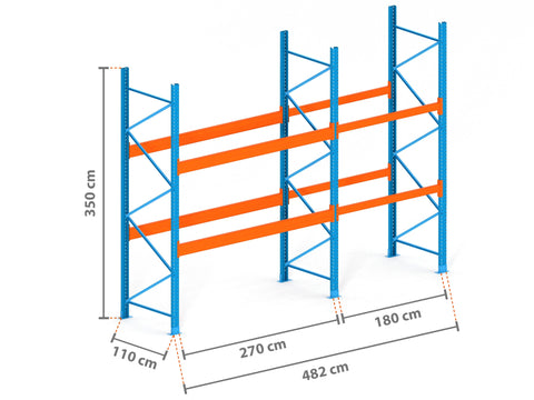 4.8m Palettenregal mit 9.000kg Feldlast | 110cm tief | 3.5m hoch | 2 Ebenen für 15 Europaletten